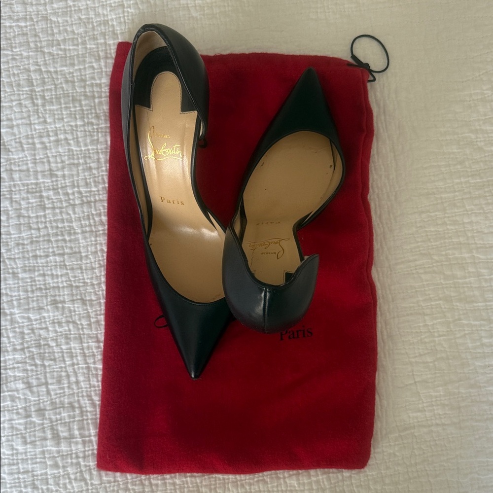 Christian Louboutin Black Leather Pointed D'Orsay Flats